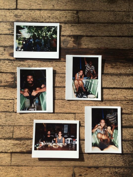 Five snapshots on a table.