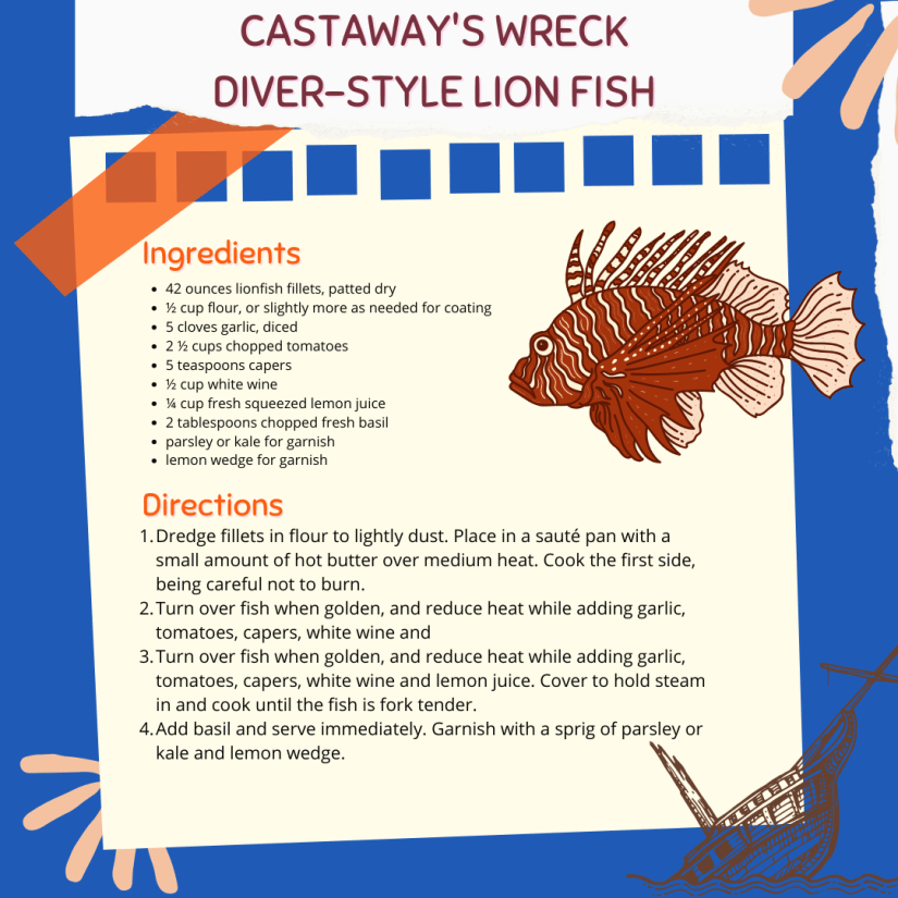 A graphic describes a recipe for lionfish.